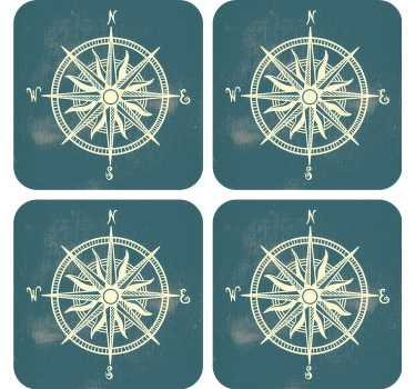 Kompas op wereldkaart vintage onderzetter - TenStickers