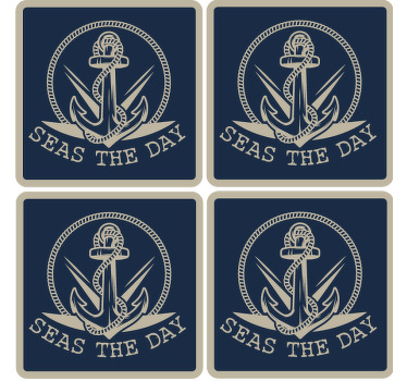 Blue anchor design personalised coasters - TenStickers