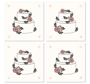 Sottobicchiere personalizzato matrimonio Torta fiorita - TenStickers