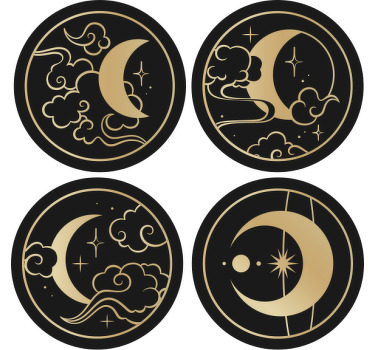 Japanese moon circles vintage coaster - TenStickers