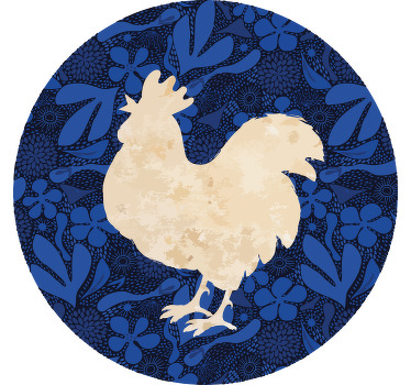 Beige rooster with blue flowers vintage coaster - TenStickers