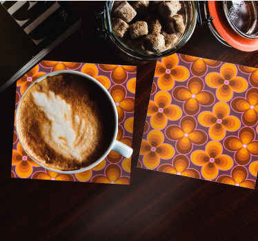 λουλούδι ρετρό groovy μοτίβο vintage coaster - TenStickers
