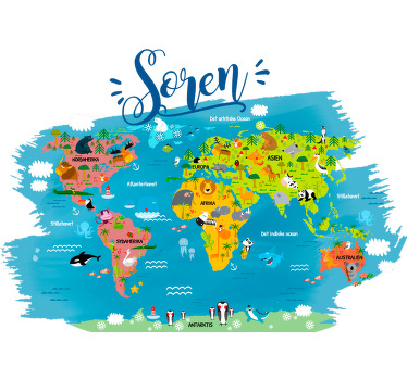 Personligt verdenskort med dyr - TenStickers