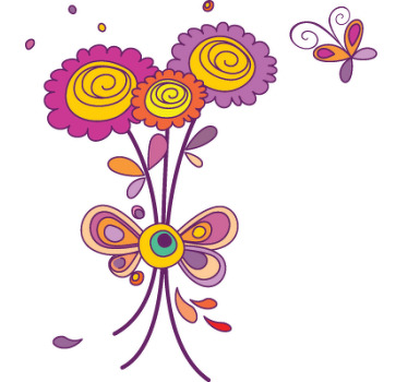 Sticker decoratie bloemen vlinder - TenStickers