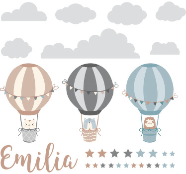 Vinilo ilustración Nubes y globos de color pastel - TenVinilo