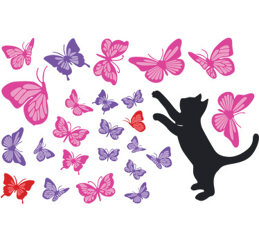 Adesivo muro gatto farfalle color - TenStickers