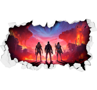 Adesivo murale illusione scena di battaglia - TenStickers