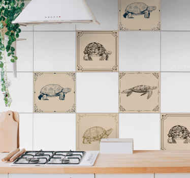 Azulejos adhesivos tortugas fondo beige - TenVinilo