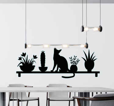 Wall stickers for dining room cat and plants silhouette - TenStickers
