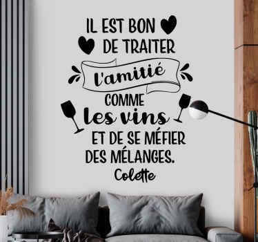 Sticker Mural Citation Des amis citent des amis et du vin - TenStickers
