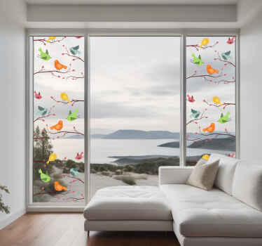 Fåglar på rosa gren Väggklistermärken fönster och glas - Tenstickers