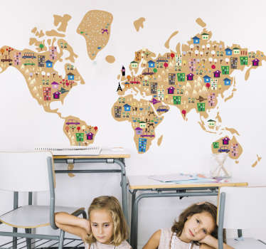 Kids city world map væg klistermærke - TenStickers