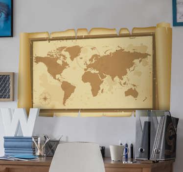 Parchment World Map Wall Sticker - TenStickers