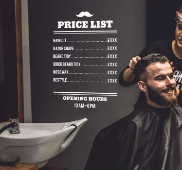Barbers price list shop wall text sticker - TenStickers