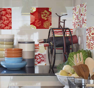 Sticker carrelage motifs couleur corail - TenStickers
