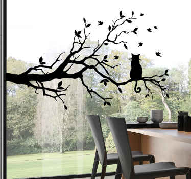 Kat op boom zelfklevende raamsticker - TenStickers