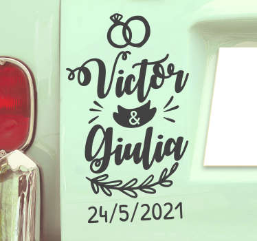 Pegatina para bodas coche nombre y fecha - TenVinilo