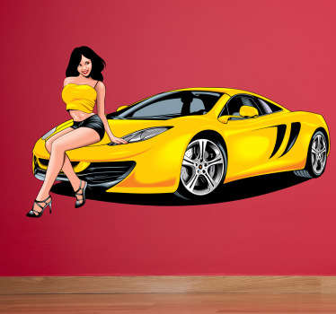 Sticker bolide jaune et pinup - TenStickers