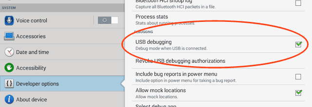 Enable USB debugging