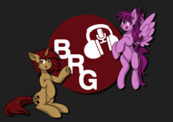 Size: 1280x905 | Tagged: safe, artist:charrez, oc, oc only, oc:lucy light, oc:mary rose, pegasus, pony, unicorn, brony radio germany, cutie mark, female, flag, logo, wings