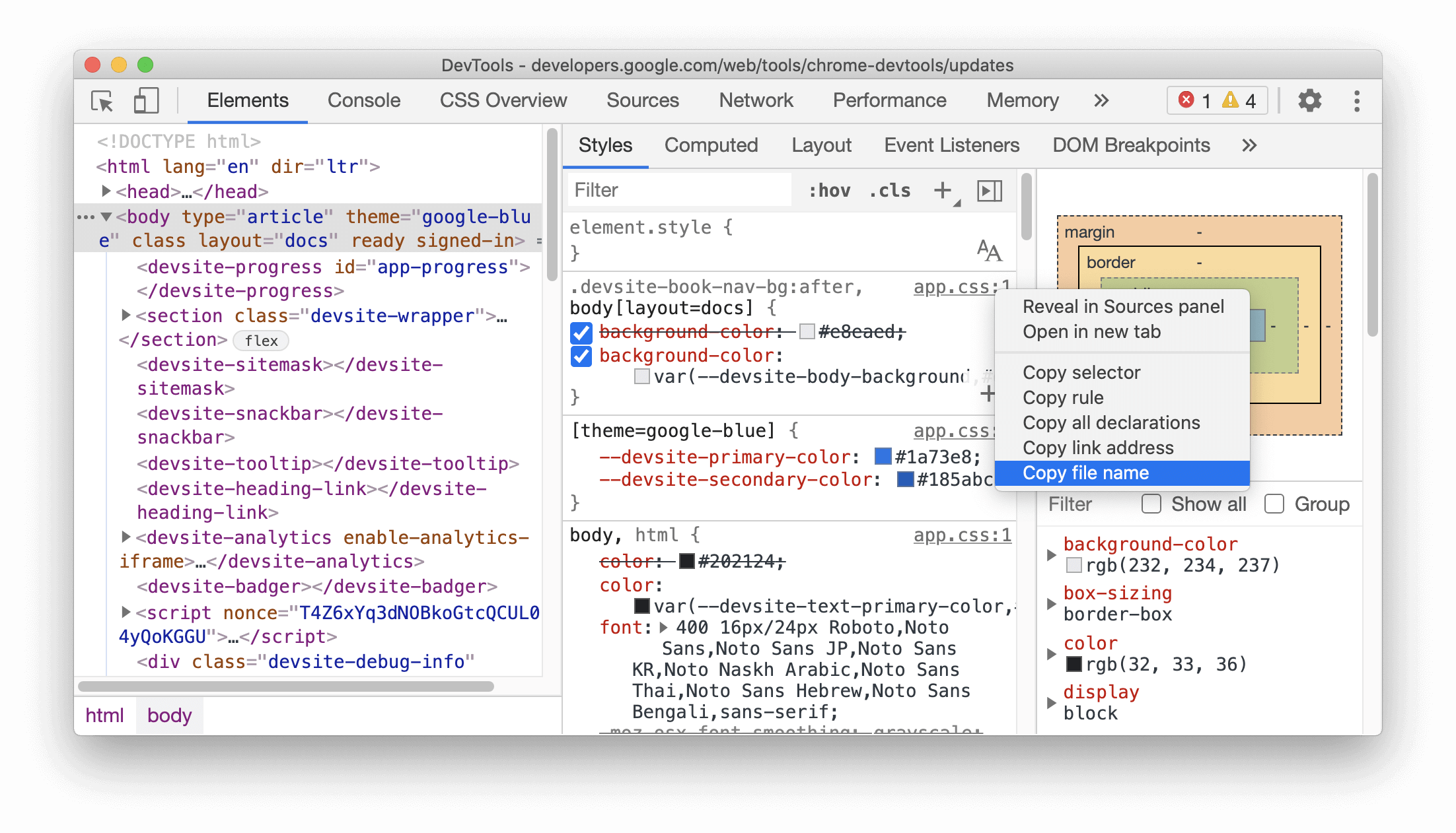 Copy file name in the Styles pane