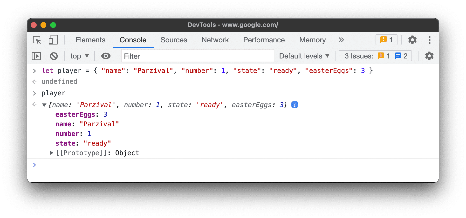 Displaying object properties.