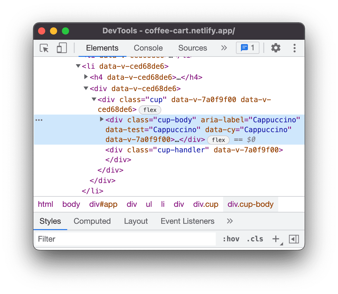 Defined test selectors.