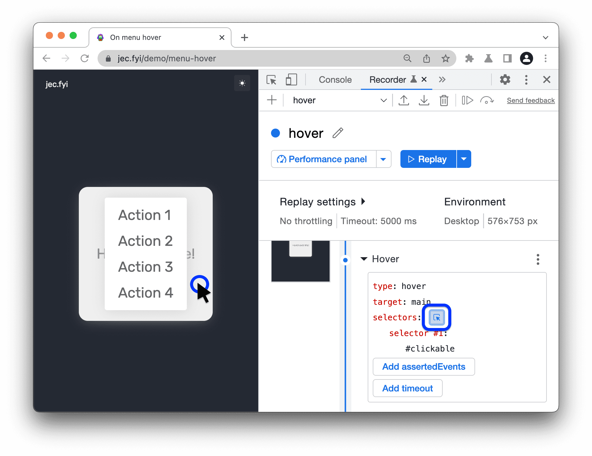 Setting the selector.