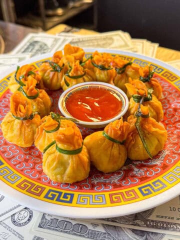 Chinese money bags filled with pork and prawn