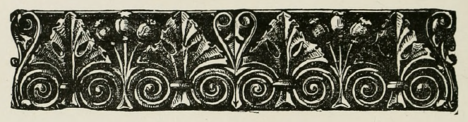 decorative image of scrolls, large leaves and poppy seed pods.