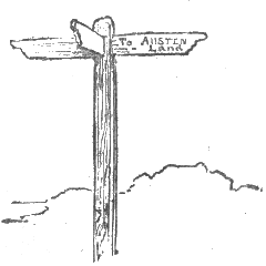 signpost at crossroads reading 'To Austen Land'