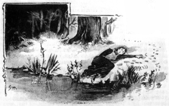 young woman lying next to a stream