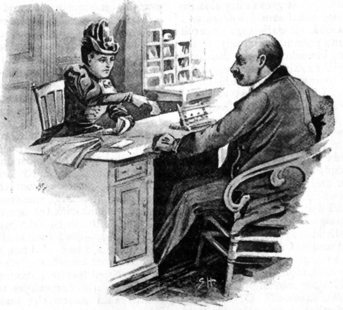 woman leaning across a desk towards a man