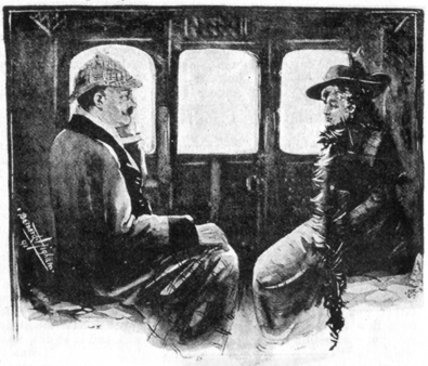 man and woman seated in a railway carriage