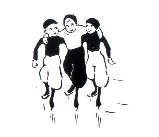 Three children skating.