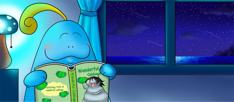 Doozy Moo is reading a children's bedtime story.