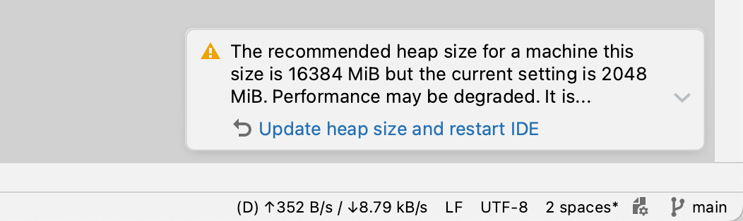 Screenshot der Meldung mit der Empfehlung, die Heapgröße zu erhöhen