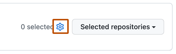 Screenshot of the settings icon (a gear symbol) to the left of a button labeled "Selected repositories."