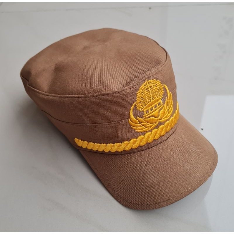 Jual Topi ASN PNS Komando Lis bordir Korpri coklat khaki padi kapas ...