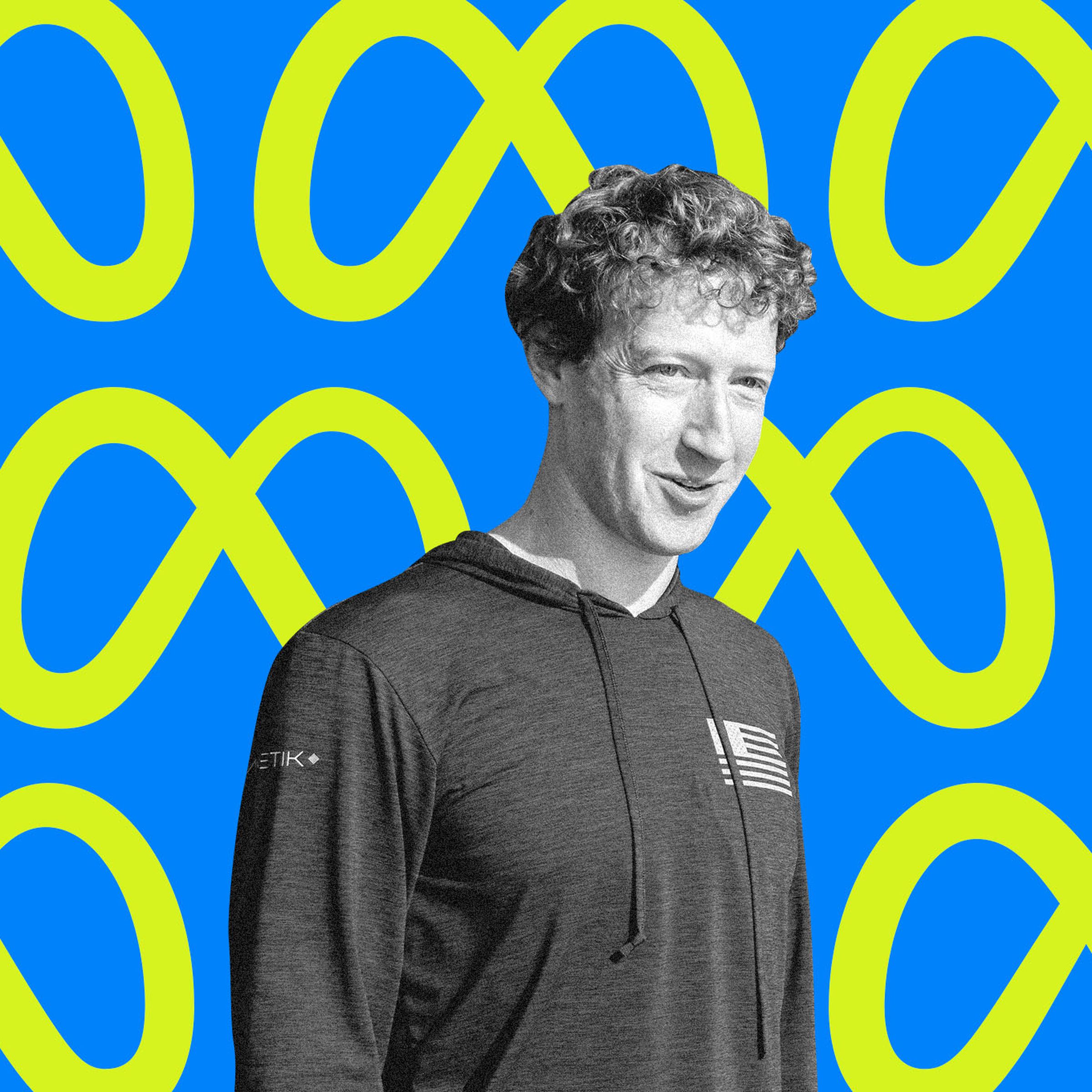 Graphic collage of Mark Zuckerberg.