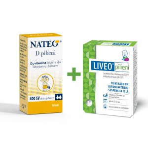 zīdaiņiem un bērniem nateo d vitamīns un liveo pilieni probiotikas