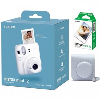 Fujifilm Instax Mini 12, Clay white + Instax Mini Glossy (10 tk.) + Originaal ümbris hind ja info | Kiirpildikaamerad | kaup24.ee