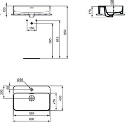 Керамический умывальник Ideal Standard Strada II прямоугольной формы на столешницу, 60x40 см, белый, T299801 цена и информация | Раковины | kaup24.ee