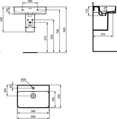 Keraamiline valamu, ristkülikukujuline Ideal Standard Strada II, 60x43 cm T300001, valge цена и информация | Раковины | kaup24.ee