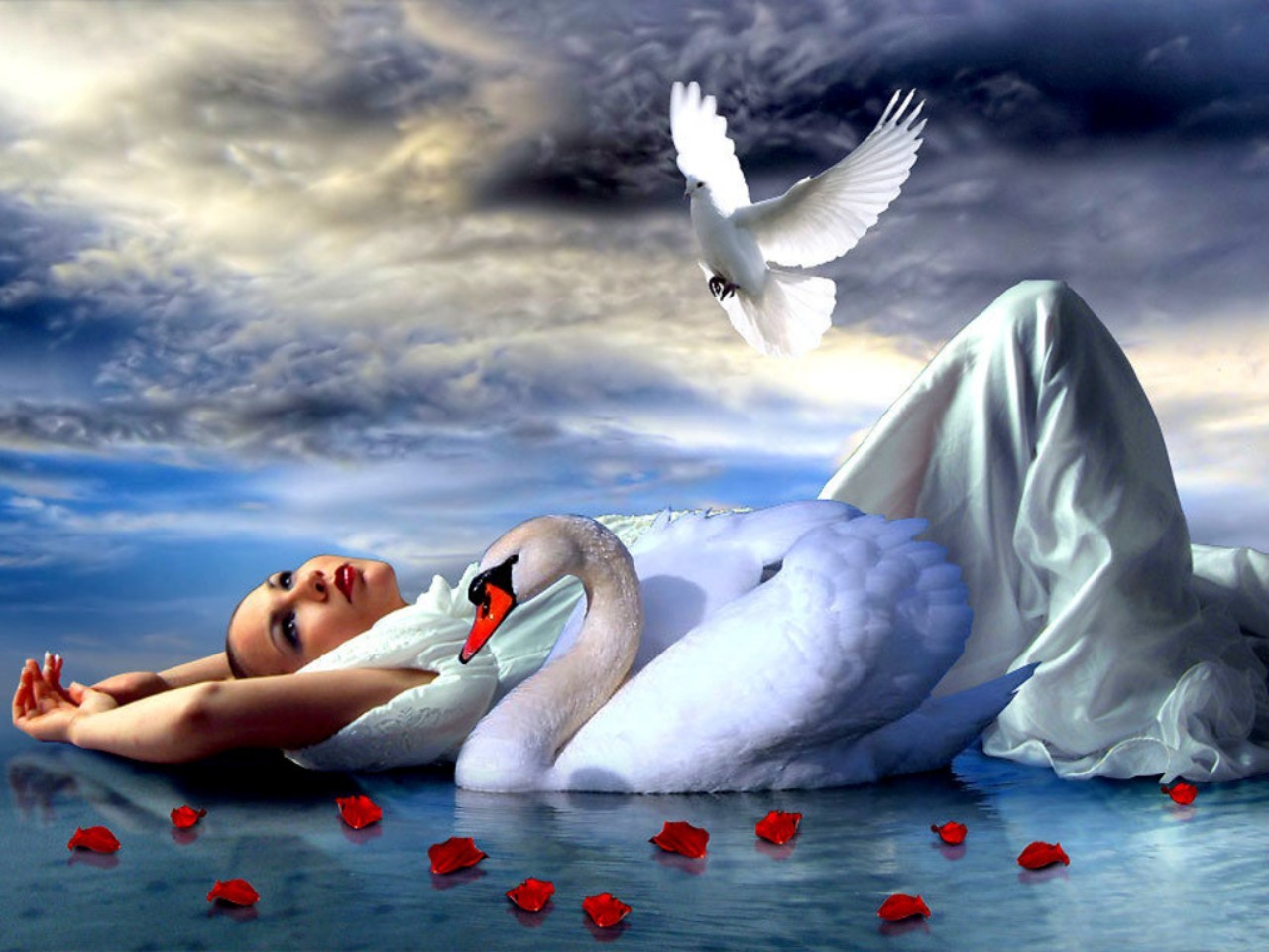 Free Lady and the Swan wallpaper background