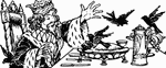 Sing a Song of Sixpence; A pocket full of rye; Four-and-twenty blackbirds; Bak'd in a pie; When the pie was open'd; The birds began to sing; Was not that a dainty dish; To set before a king?