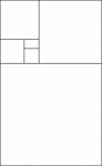 Illustration showing a nesting of 5 golden rectangles. Two quantities are considered to be in the golden ratio if (a+ b)/a = a/b which is represented by the Greek letter phi. The large rectangle shown is divided to show the a golden rectangle. The smaller portion is then divided into the golden ratio again, and so on.