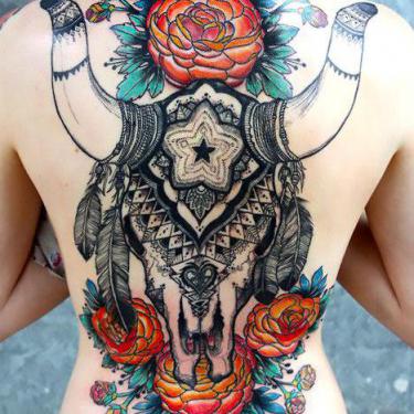 Best Bull Skull Tattoo