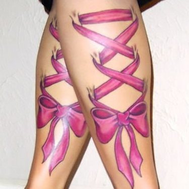 Pink Ribbons on Legs Tattoo