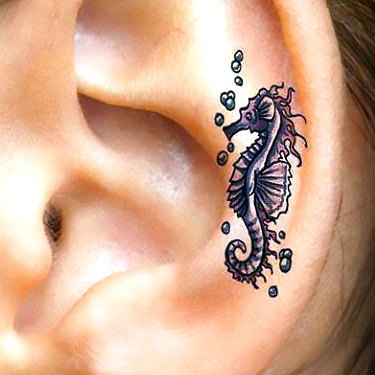 Small Seahorse Ear Tattoo